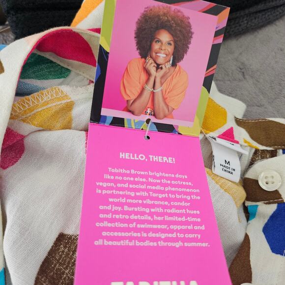 tabitha brown Women's Botanical Print Cover Up Shirtdress sz M - Picture 11 of 11